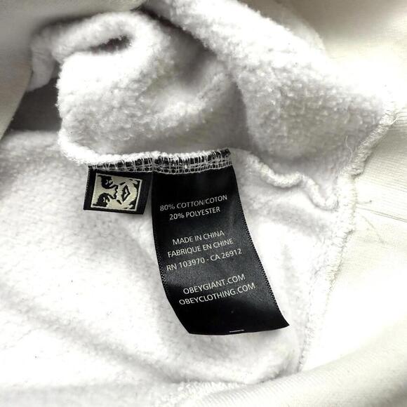 Obey Worldwide Pullover Hoodie White Red Hood Fleece Lined Men Sz M Y2K Relaxed - Picture 6 of 9
